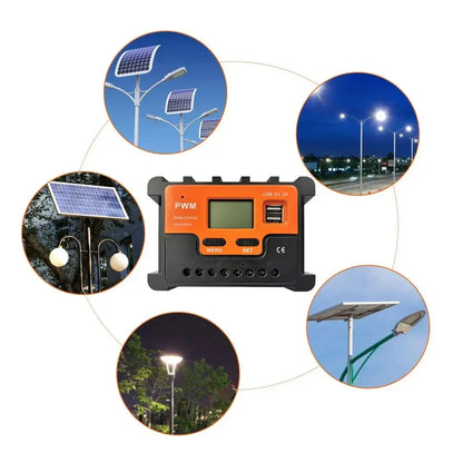 10A 20A 30A 40A 50A 60A  Solar Controller 12V 24V AUTO LCD PWM Regulator With USB for Solar Panel PV Baterry Charger Lights