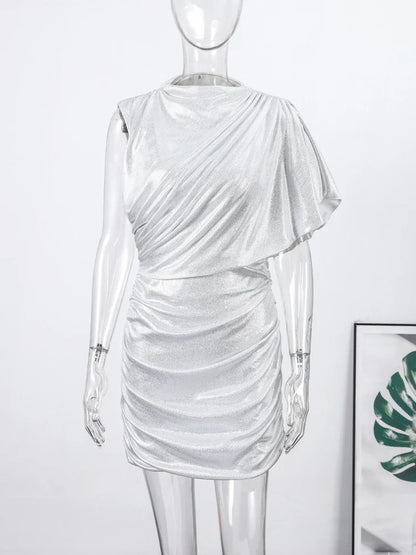 Chic Sequin Solid Dress Women Sexy O-neck Sleeveless Pleated Waist-cinched Empire Dresses Elegant Party Spring Lady Gown 2026
