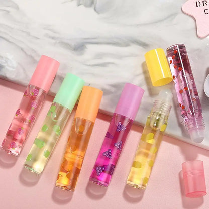 1pcs Lip Hydrating Roll-on Fruit Essence Lip Balm Lip Oil Moisturizing Mirror Lip Gloss Transparent Lipstick Primer Makeup