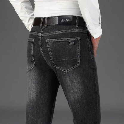 2023 Spring Autumn New Quality Clothes Men's High Waist Fit Straight Jeans Classic Vintage Business Casual Cotton Trousers Pants