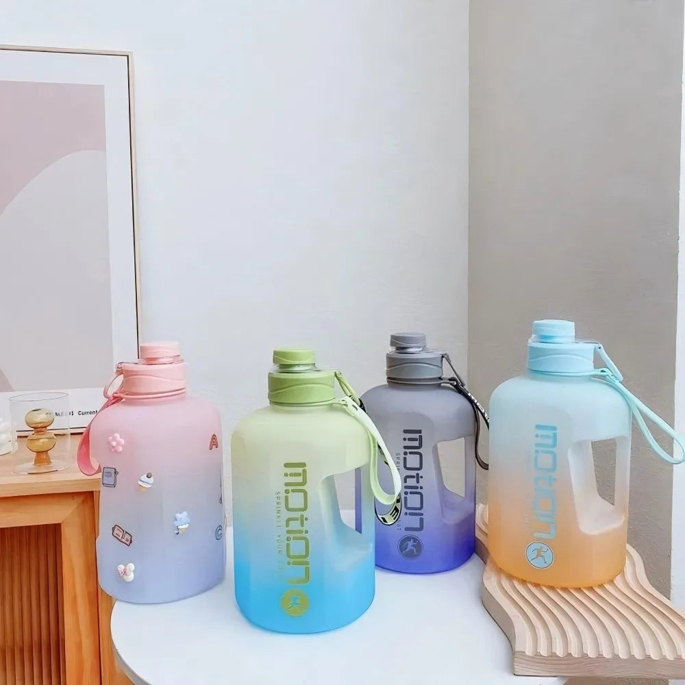 2 Liter Sports Water Bottle With Straw Large Capacity Fitness With Scale Gradient Kettle Outdoor Plastic Portable Water Bottle