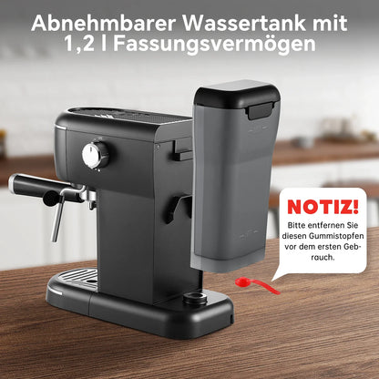 15 Bar 1.2L Removable Tank, Compact Cappuccino/Latte Maker, Stainless Steel, 1100W, Black Espresso Coffee Maker Machine