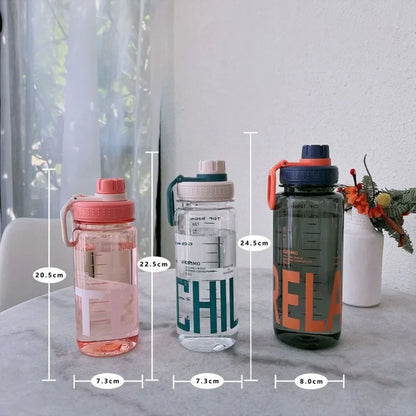 0.6L/0.8L/1L Large Capacity Water Bottles Leak Proof Lightweight Clear Drink Bottle with Handle Strap Plastic Sports Shaker Cup