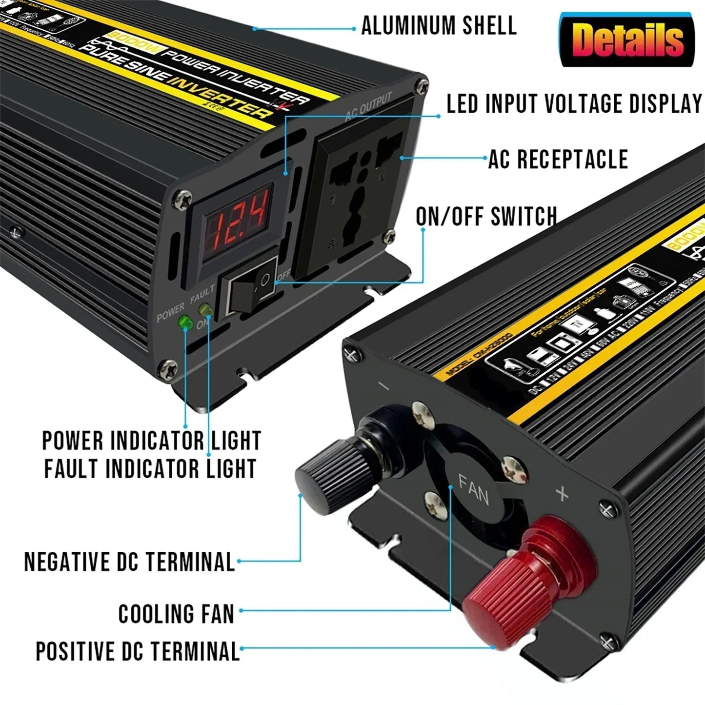10000/12000 W 12/24V To 220V Pure Sine Wave Power Inverter Solar System/Solar Panel/Home/Outdoor/RV/Camping Wave Power Inverter