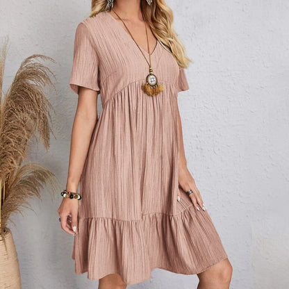 2023 Faion Women's Casual Dr Skirt Lady's Clothing Polyester Fiber A-Line Skirt ort Sve V-Ne Loose Waist Summer D...