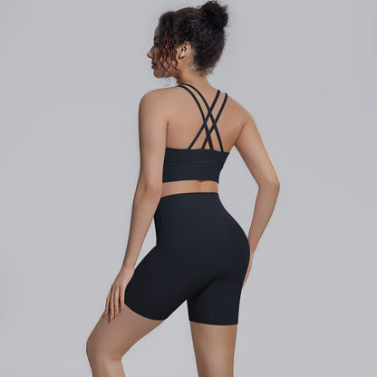 2PCS/set Yoga Set Summer Breathable Running Cycling Backless Sports Bra High Waist Peach Buttocks Fitness Shorts Gym Yoga Set
