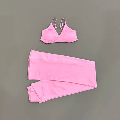 2Pcs Yoga Set Seamless Women Twist Front Sports Bra and Vision Flares Leggings Sets Scrunch Butt Cross Waist Gym Flare Pants Set