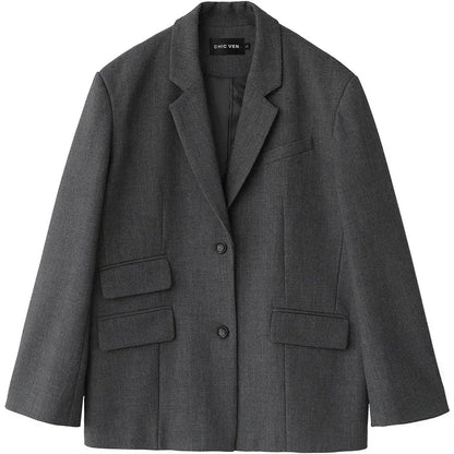 CHICVEN  Women Office Lady Blazer Cuff Embroidery Wide Shoulder Twill Suit Women's Autumn Ladies Outerwear  Stylish Tops