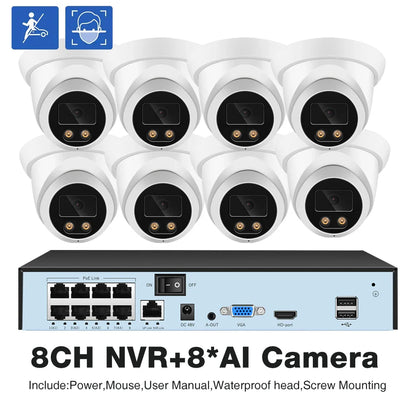 ASECAM 4K Security CCTV Camera System Kit 8MP Face Detect Audio NVR POE AI Outdoor Home Video Surveillance Camera Xmeye