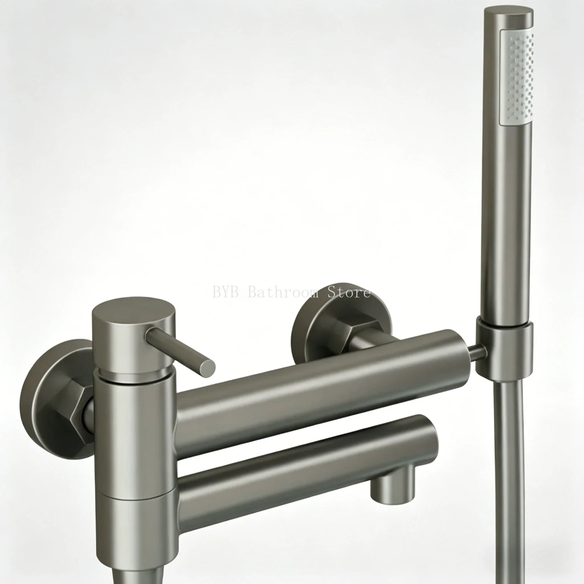 Bathroom Bathtub Shower Faucet with Swivel Tub Spout and Handhold Shower Brass Wall Mounted Hot Cold Water Mixer Bath Tap
