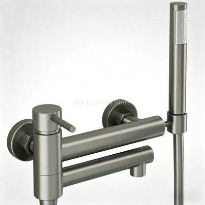 Bathroom Bathtub Shower Faucet with Swivel Tub Spout and Handhold Shower Brass Wall Mounted Hot Cold Water Mixer Bath Tap