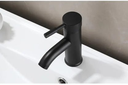 Black Minimalist Style Bathroom Faucet Hot Cold Water Sink Mixer Tap Stainless Steel Basin Faucets