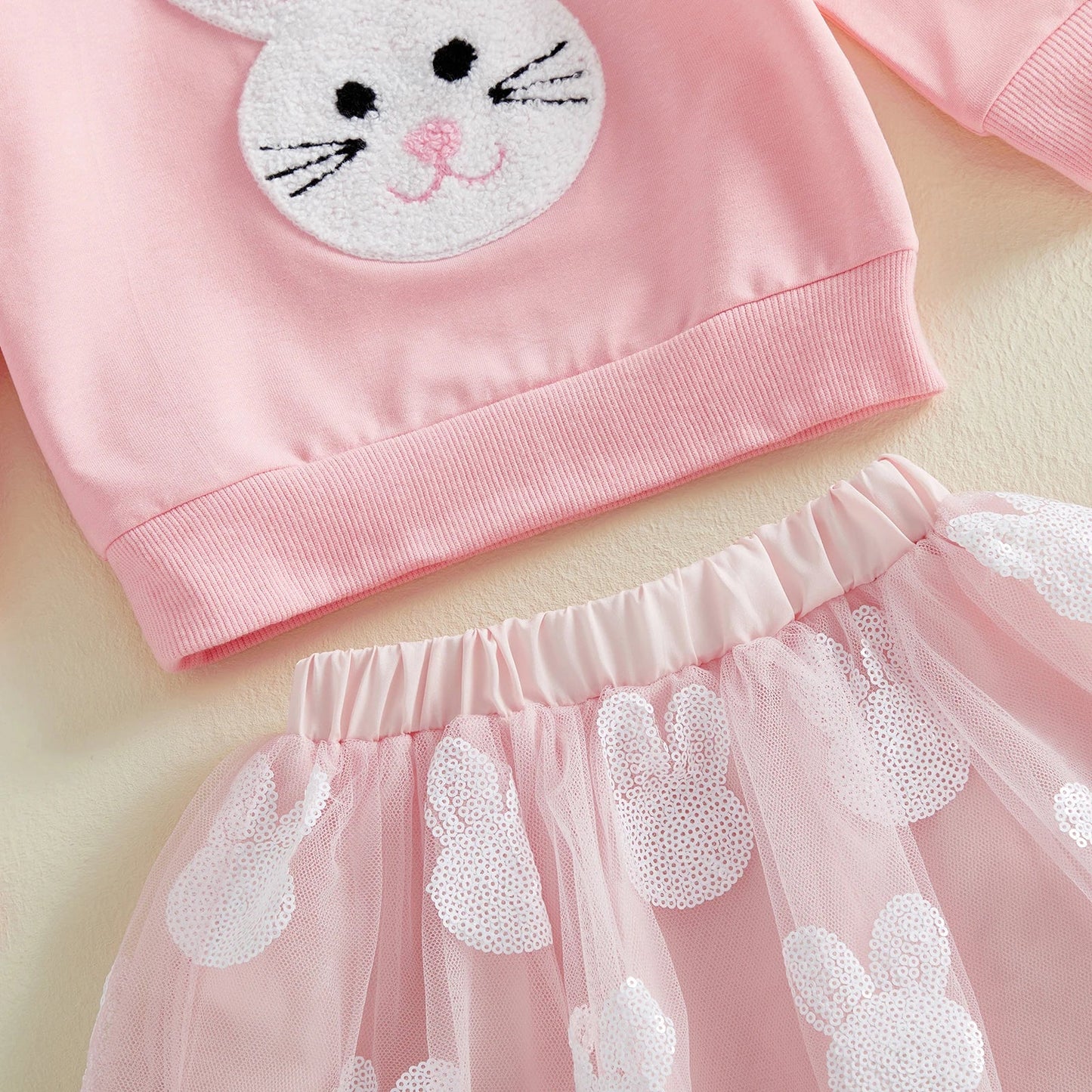 Citgeett Spring Easter Kids Toddler Girls Outfits Long Sleeve Bunny Embroidery Sweatshirt Tulle Skirt Set Clothes
