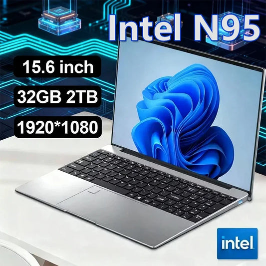 15.6 Inch HD Notebook 120Hz IPS Display Intel N95 32GB RAM 2TB SSD Backlit Keyboard Reliable Battery Power