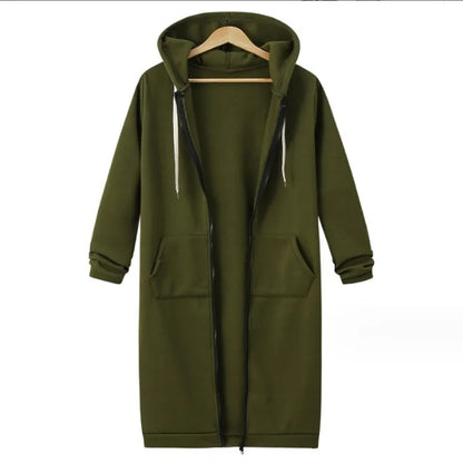 Autumn Winter Women's Hooded Long Sleeve Mid-Length Sweatshirt Fleece Jacket Comfortable Casual Style Polyester Fabric