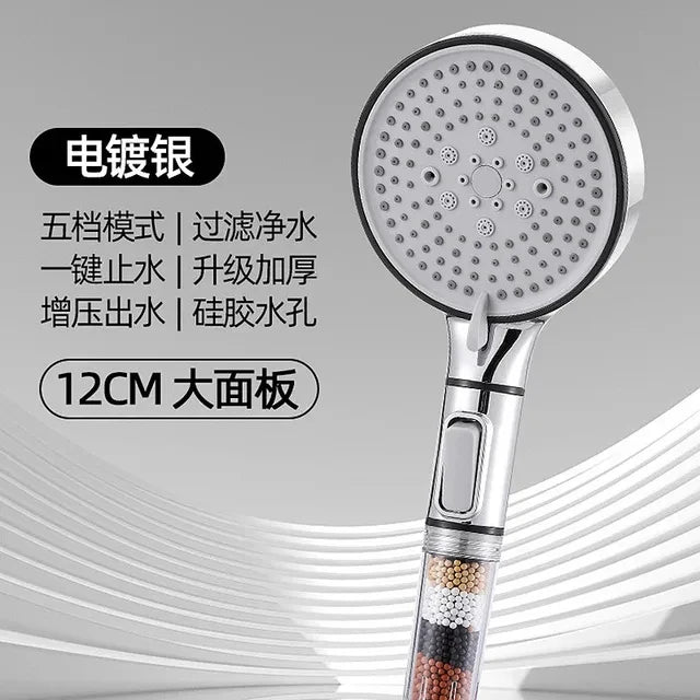 5 Modes High Pressure Shower Head Anti Limestone Filter Hygienic Remove Calcario Shower with Holder and Hose Bath Accessories