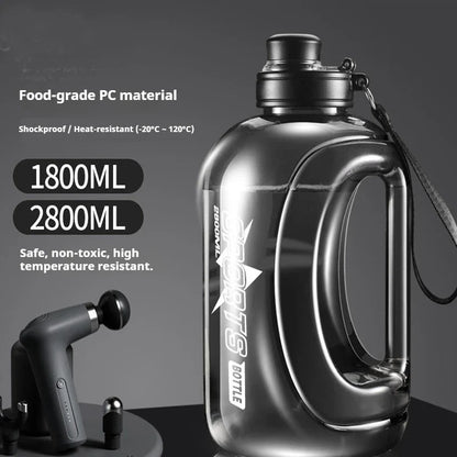 1.8L/2.8L Large Capacity Sport Water Bottle Men's Fitn Cup with Straw Portable Outdoor Big Belly Cup Durable Water Jug for Men