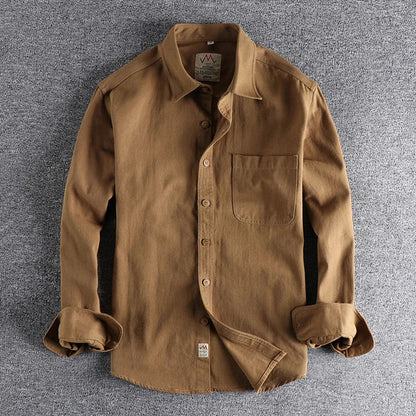 Coarse twill cotton wash-and-wear long-sleeved shirt man-n simple trend pocket spring and autumn casual shirt
