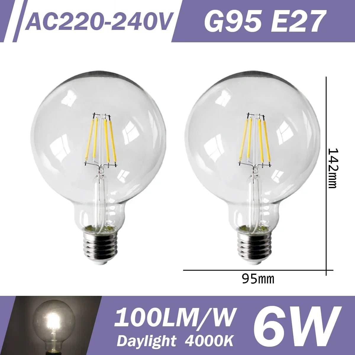 2PCS LED Filament Bulb E14 E27 C35 C35T ST64 G80 A60 220V 4W 9W Warm White Glass 360 Degree Edison Retro Candle Light Blubs
