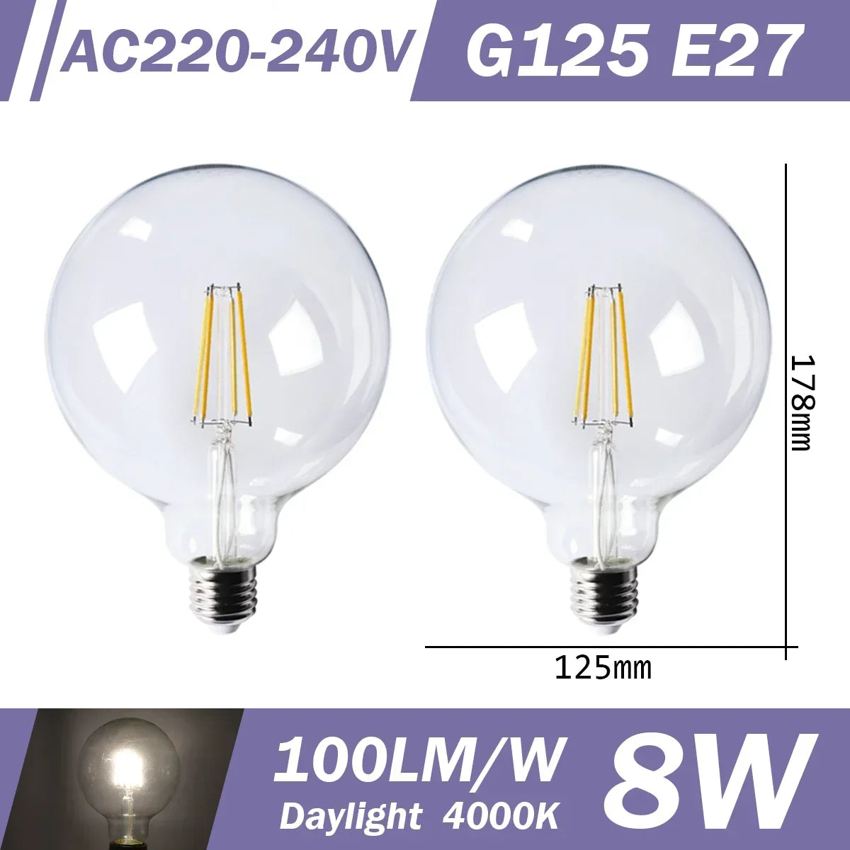 2PCS LED Filament Bulb E14 E27 C35 C35T ST64 G80 A60 220V 4W 9W Warm White Glass 360 Degree Edison Retro Candle Light Blubs