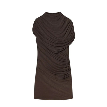 Chic Sequin Solid Dress Women Sexy O-neck Sleeveless Pleated Waist-cinched Empire Dresses Elegant Party Spring Lady Gown 2026