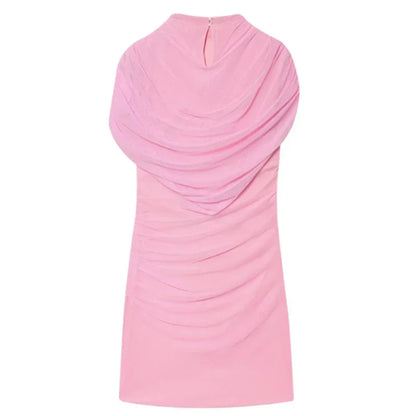 Chic Sequin Solid Dress Women Sexy O-neck Sleeveless Pleated Waist-cinched Empire Dresses Elegant Party Spring Lady Gown 2026