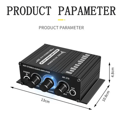 AK-270 HIFI Amplifier Channel 2.0 Stereo Audio Sound Amp Bass Trebl for Home Theater Sound System