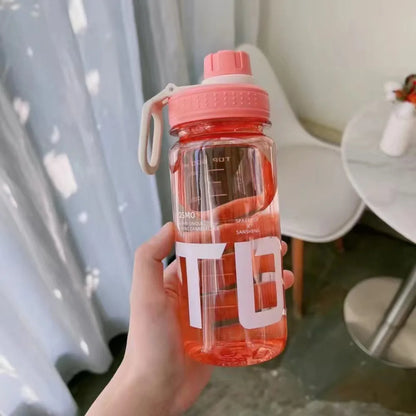 0.6L/0.8L/1L Large Capacity Water Bottles Leak Proof Lightweight Clear Drink Bottle with Handle Strap Plastic Sports Shaker Cup