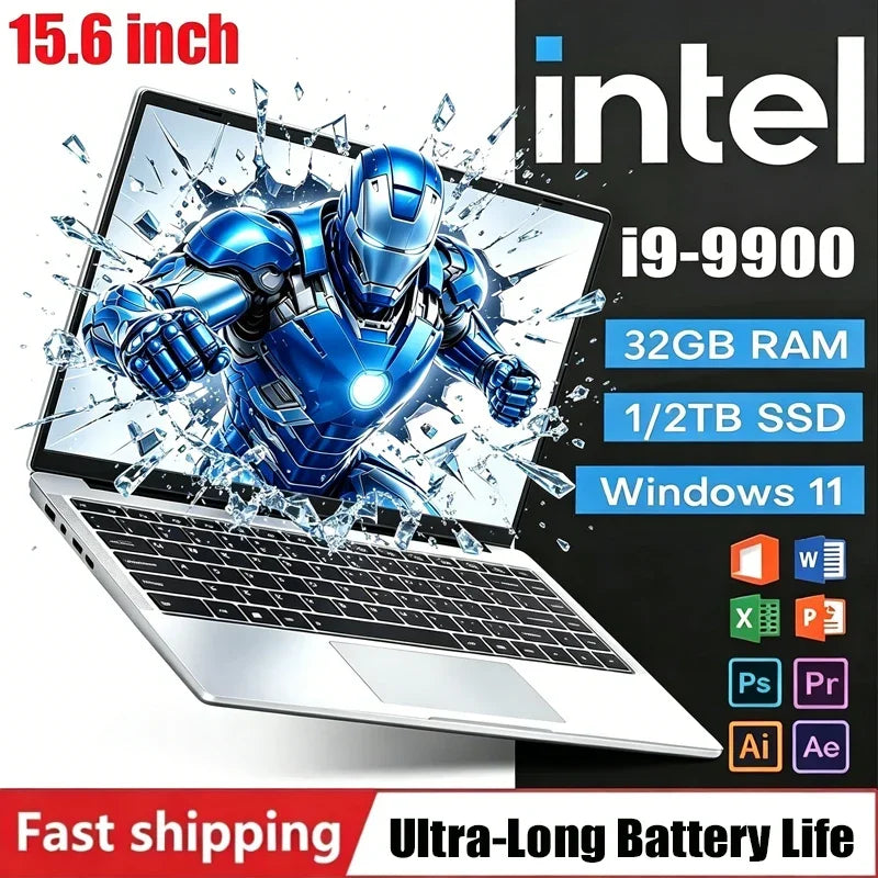 2026 HOT 15.6" Laptop 32GB 2TB Windows 11 Intel Core I9 9900 Gaming Computer PC 1920*1080 HD Gamer Office Ultra Slim Notebook
