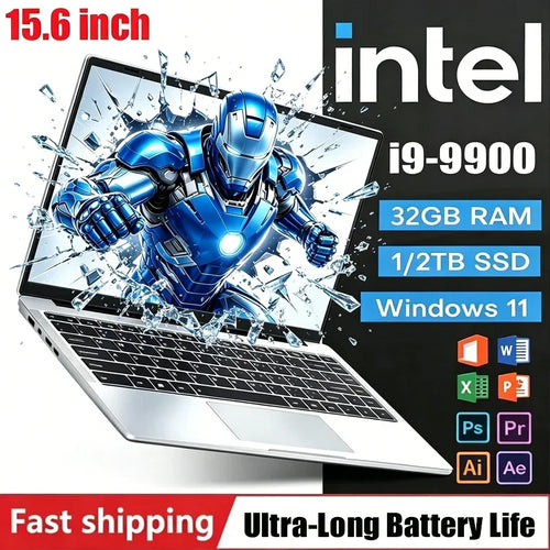 2026 HOT 15.6" Laptop 32GB 2TB Windows 11 Intel Core I9 9900 Gaming Computer PC 1920*1080 HD Gamer Office Ultra Slim Notebook