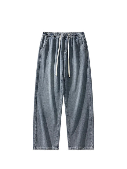 American Retro Dstring Jeans Loose Straight Casual Pants High Street Vibe Wide Leg Summer New Sle for Men Youth Faion