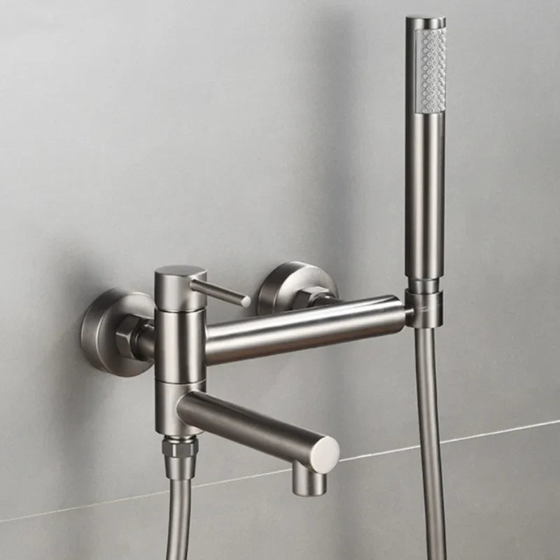 Bathroom Bathtub Shower Faucet with Swivel Tub Spout and Handhold Shower Brass Wall Mounted Hot Cold Water Mixer Bath Tap
