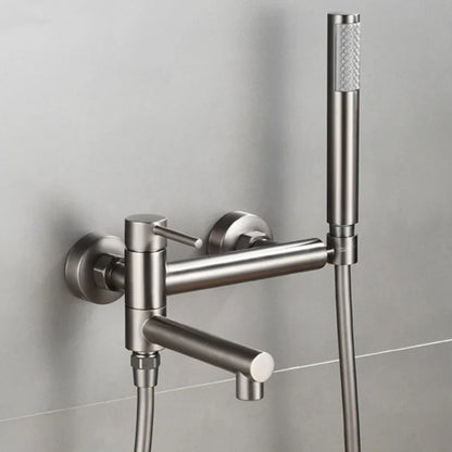 Bathroom Bathtub Shower Faucet with Swivel Tub Spout and Handhold Shower Brass Wall Mounted Hot Cold Water Mixer Bath Tap