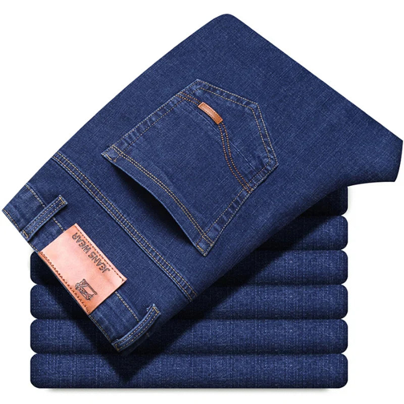 2025 NEW Men's Fashion Business Jeans Classic Style Casual Stretch Slim Jean Pants Male Brand Denim Trousers Black Blue