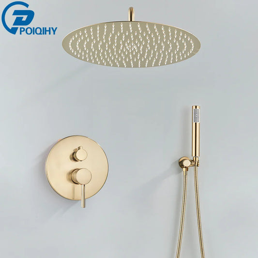 Brushed Gold Shower Faucet Embedded In 2 Ways Shower Mixers Wall Mounted Rainfall Bathroom Shower Tap Stainless Steel Head