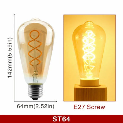 E14 E27 Retro LED Spiral Filament Light Bulb 4W Warm Yellow 220V C35 A60 T45 ST64 T185 T225 G80 G95 G125 Vintage Edison Lamp