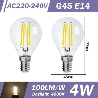 2PCS LED Filament Bulb E14 E27 C35 C35T ST64 G80 A60 220V 4W 9W Warm White Glass 360 Degree Edison Retro Candle Light Blubs