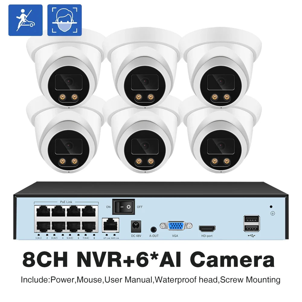 ASECAM 4K Security CCTV Camera System Kit 8MP Face Detect Audio NVR POE AI Outdoor Home Video Surveillance Camera Xmeye