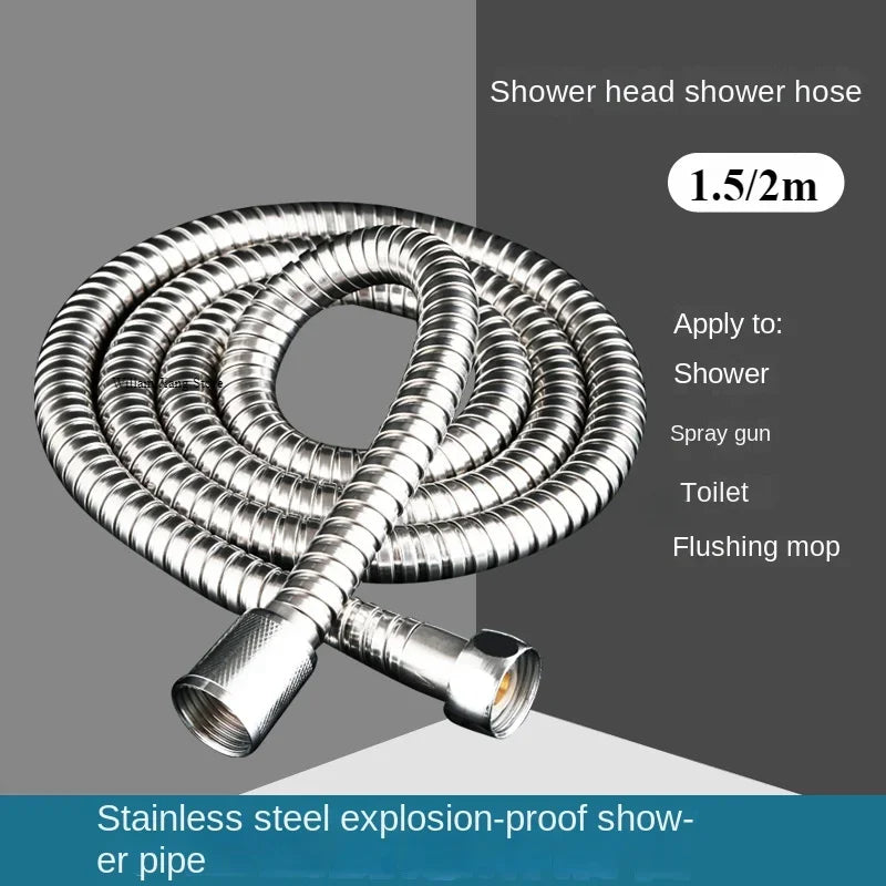 1.5/2M Stainless Steel Black/Silver Hose Extended Tube Bathroom Shower Water Pipe Drawer Bathroom Accessories Pipes