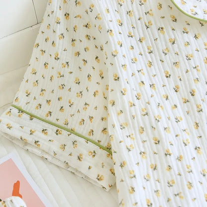 100% Gauze Cotton Summer Women Pajamas 3 Pieces Set  Female 2025 New Sleepwear Bedroom Set Short sleeved long pants + shorts
