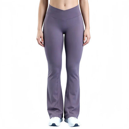 Crossover Waist Flare Leggings Women Seamless Bell Bottom Yoga Pants Butt Lifting Tummy Control Gym Fitness Flared Leggings