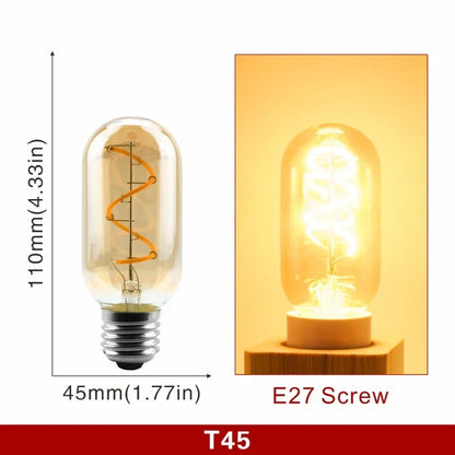 E14 E27 Retro LED Spiral Filament Light Bulb 4W Warm Yellow 220V C35 A60 T45 ST64 T185 T225 G80 G95 G125 Vintage Edison Lamp
