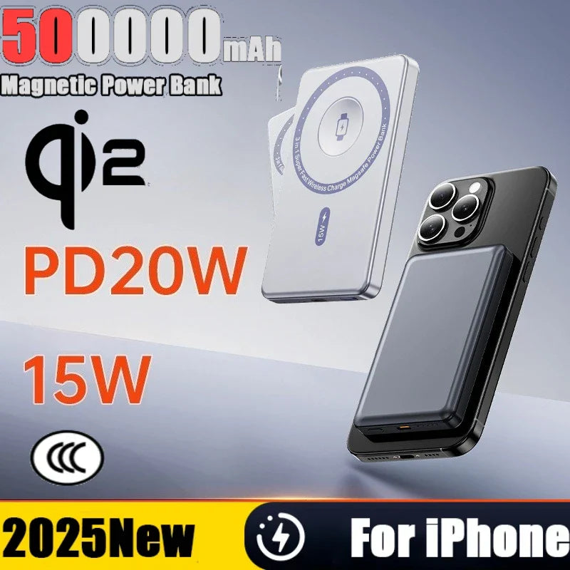 50000mAh Magnetic Power Bank PD20W Super Fast Charging Large Capacity Wireless External Battery for iPhone Huawei Watch