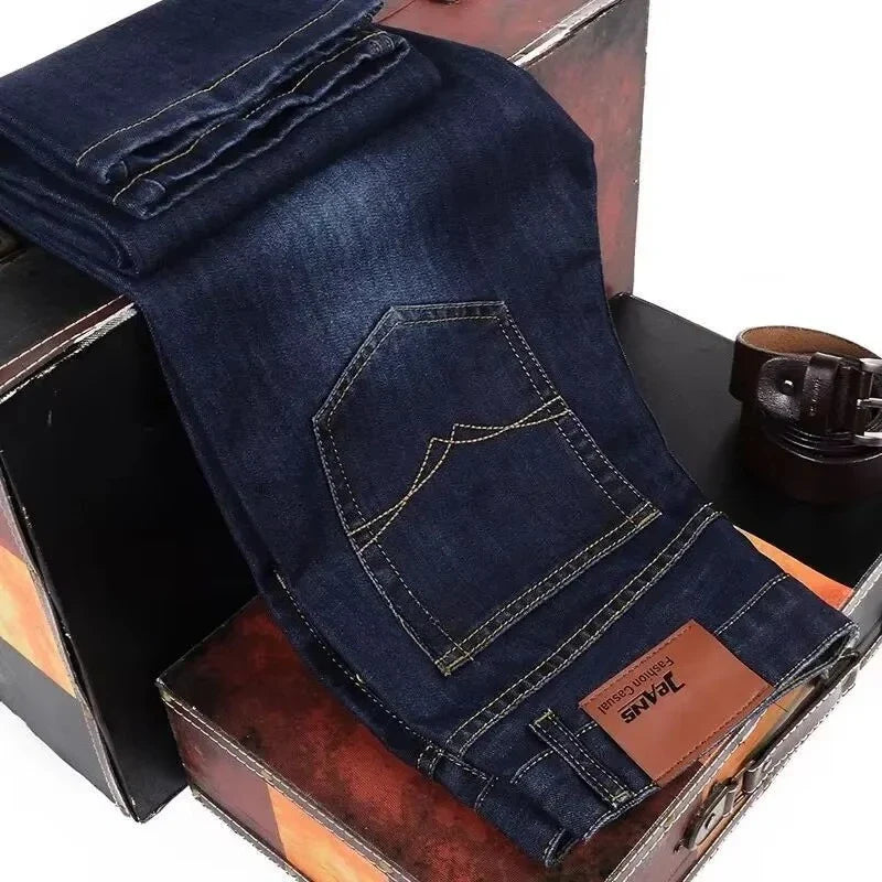 2025 NEW Men's Fashion Business Jeans Classic Style Casual Stretch Slim Jean Pants Male Brand Denim Trousers Black Blue