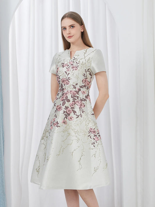 DEVCHATA Elegant Flower Jacquard Dress New Luxury Summer Boho Floral Fashion Party Clothing Mid-Calf Ball Gown Casual Vestidos
