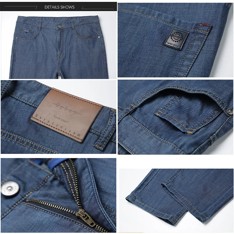 BROWON Brand 2025 Men Jeans Summer Thin Breathable Soft Mid Straight Regular Men's Jeans Trousers Vintage Mens Clothing