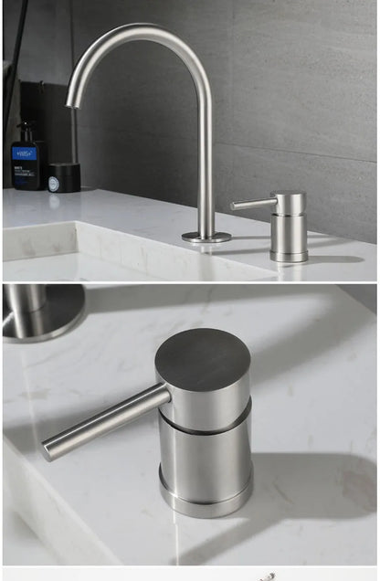 304 Stainless Steel Widespread Bathroom Basin Faucet Hot and Cold Mixed Water Wash Basin Faucet Deck Mounted Nickel /Black