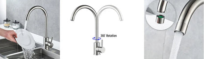 304 Stainless Steel Kitchen Faucet  Hot and Cold Water Mixer  360 degree rotation Basin installation Comes with 60cm hose