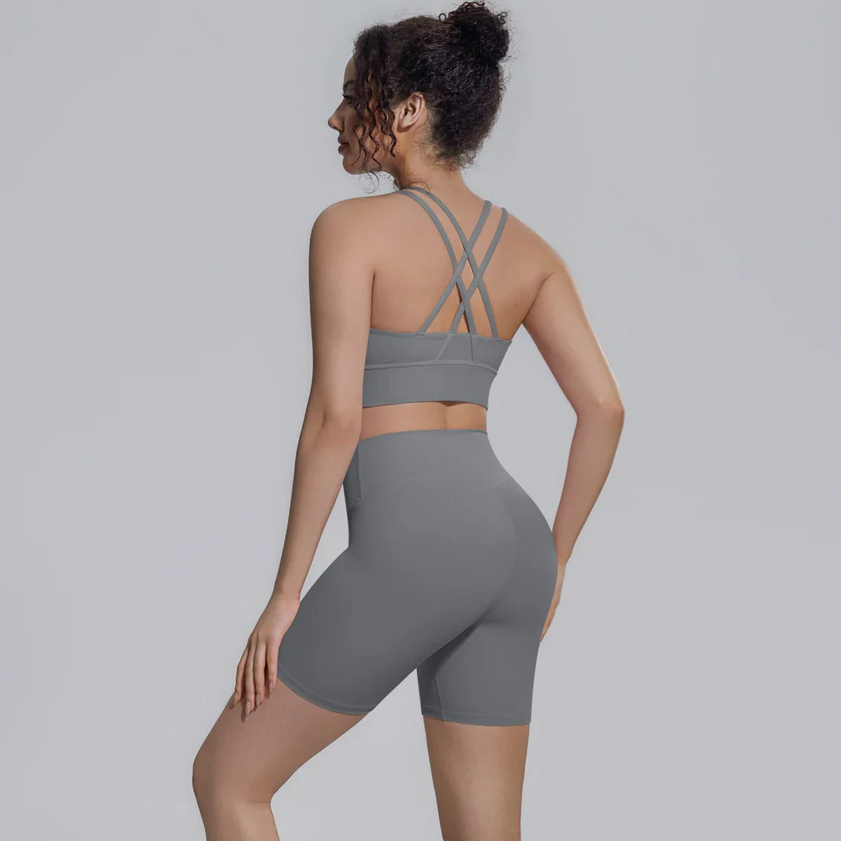 2PCS/set Yoga Set Summer Breathable Running Cycling Backless Sports Bra High Waist Peach Buttocks Fitness Shorts Gym Yoga Set
