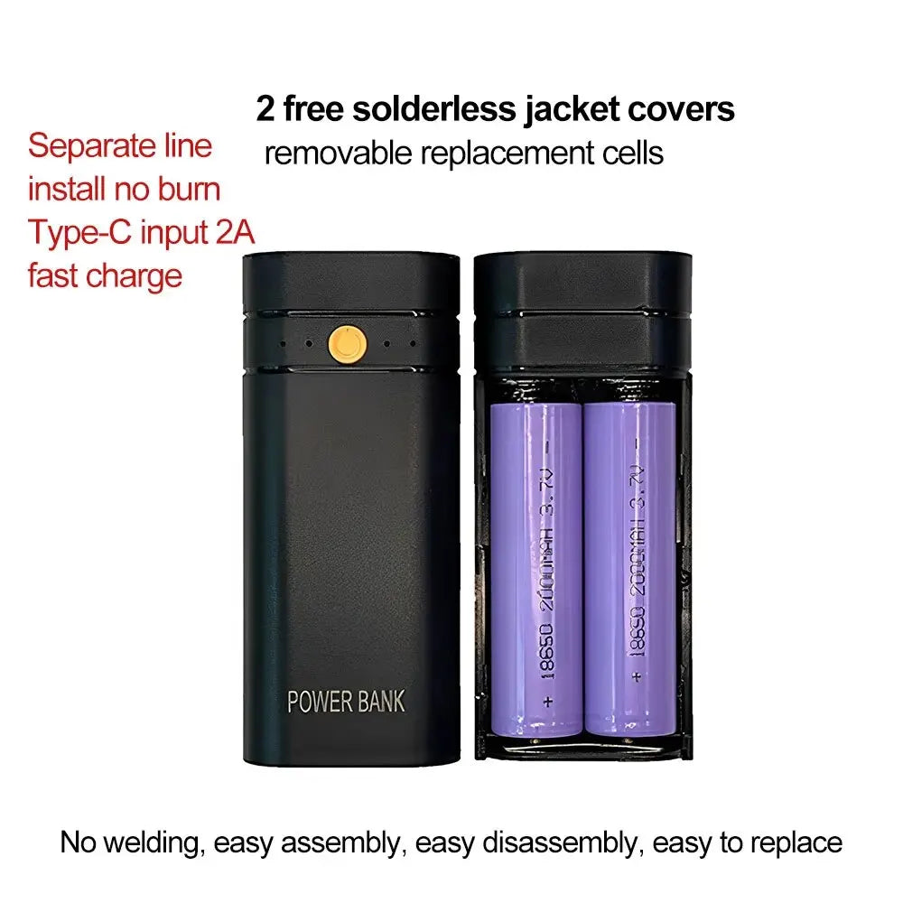 2 slots 18650 Battery Charger Portable Power Bank Kit DIY Fast Charging- Power Bank Shell Case Box Power Bank Charge Storage Box